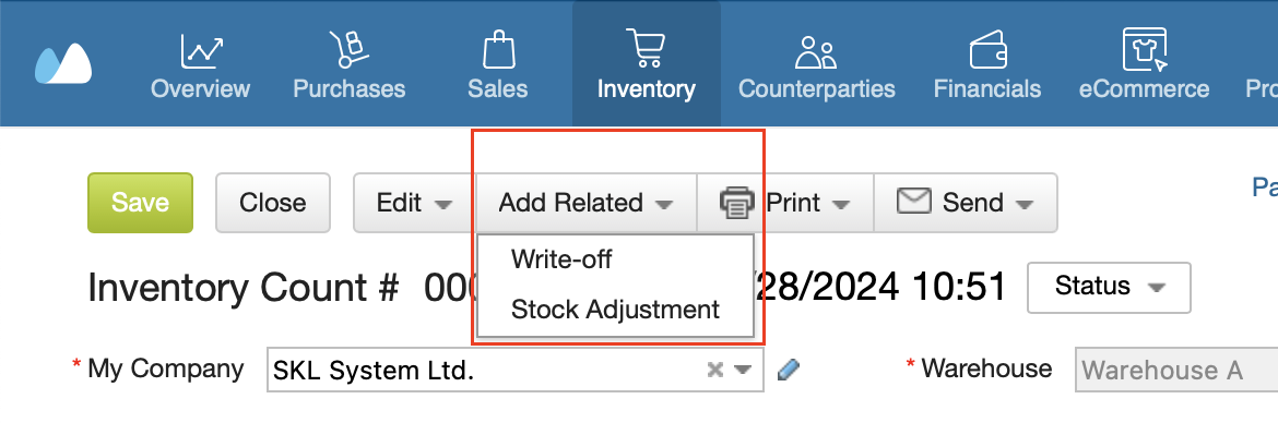 create writeoff:stock adjustment.png