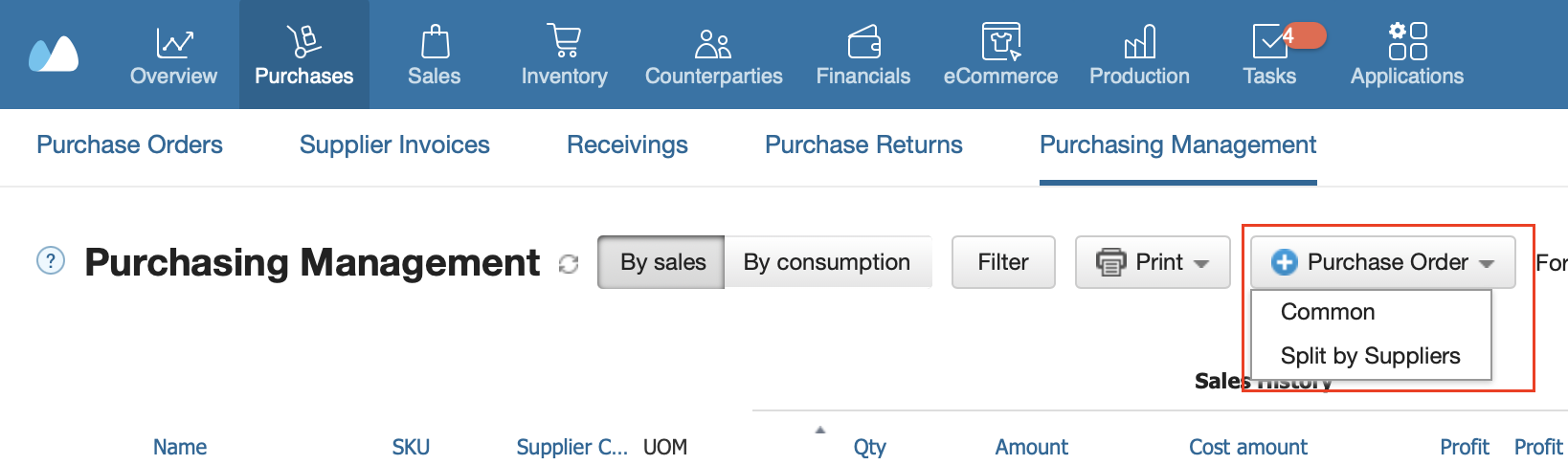 Purchase Order based on the Purchasing Management Report.png